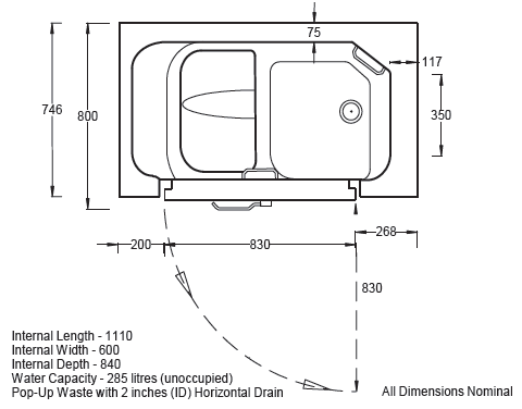 Tranquility walk in bath diagram 4