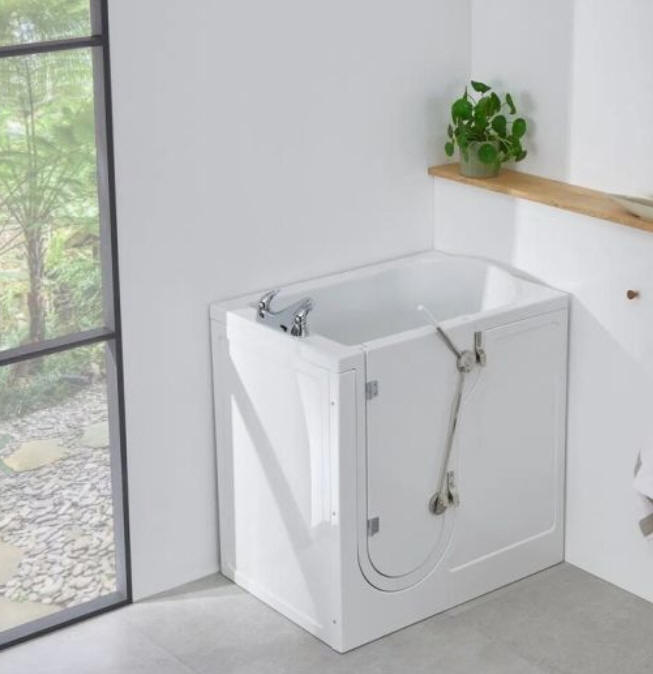 Vermont compact tub style walk in bath with outward opening door.