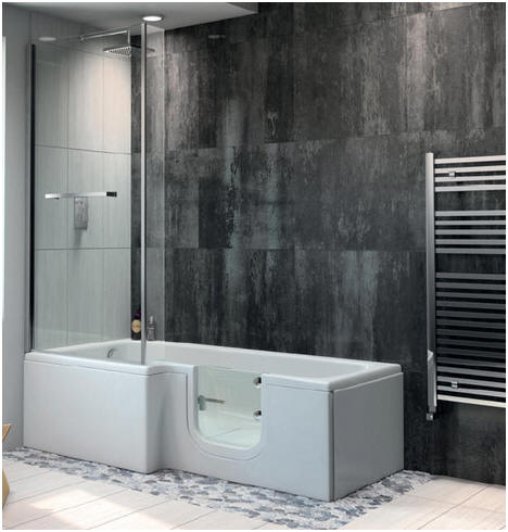 Walk in shower bath. A traditional low level bath with door entry (walk in) and a shower area with screens