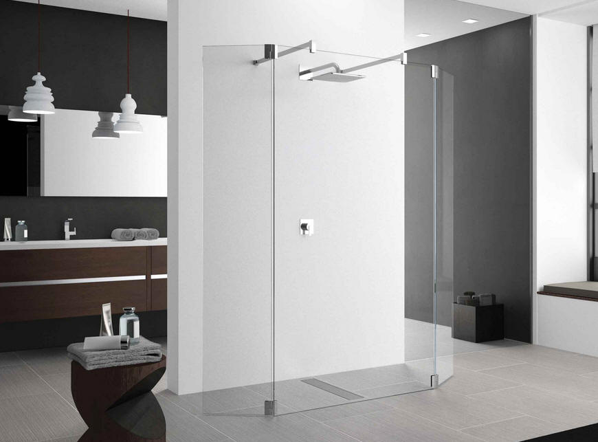 Novellini KUADRA HF - walk through shower enclosure with hinged HFA flipper panels to contain spray