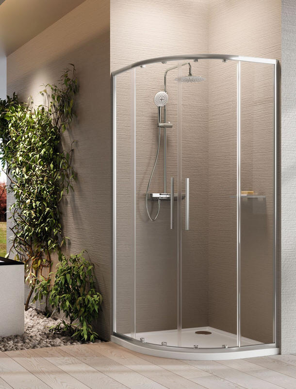 Novellini RIGA R quadrant corner shower enclosure with two fixed panels and 2 sliding doors.