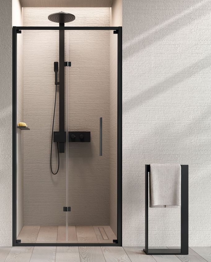 The Novellini RIGA S. A beautiful framed bi-folding shower door designed and manufactured in Italy.