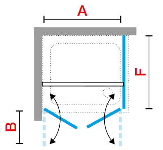 Novellini Yound PLUS 2B enclosure in corner setting with added fixed end panel